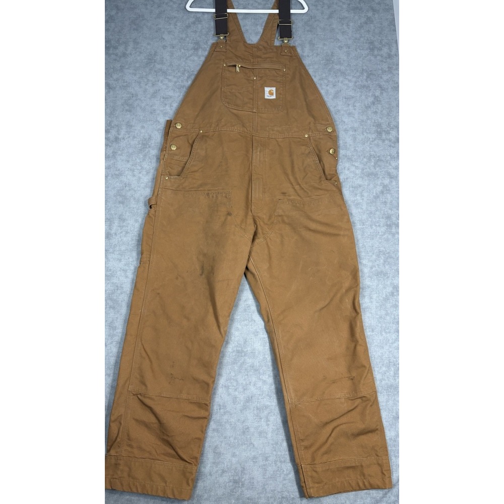 Carhartt R01-M Duck Bib Overalls Men 40x32 Brown Double Knee Workwear 102776